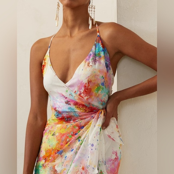 Ralph Lauren Collection Purple Label Midi Dress Silk Embroidered Floral Cocktail - Picture 2 of 9